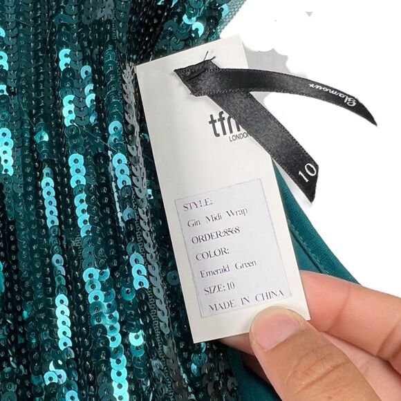 Asos TFNC Emerald Green Sequin Mini Party Disco New Years Dress Size US 10 WP638 - Picture 6 of 10